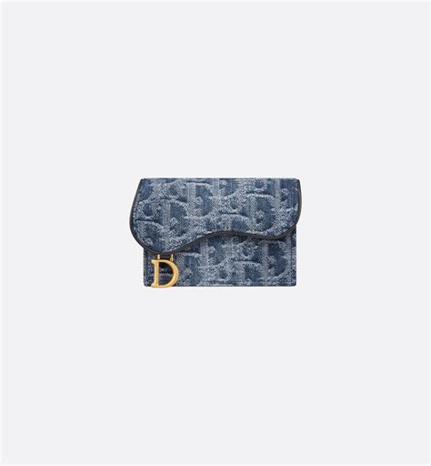 Saddle Bloom Card Holder Blue Denim Dior Oblique Jacquard.